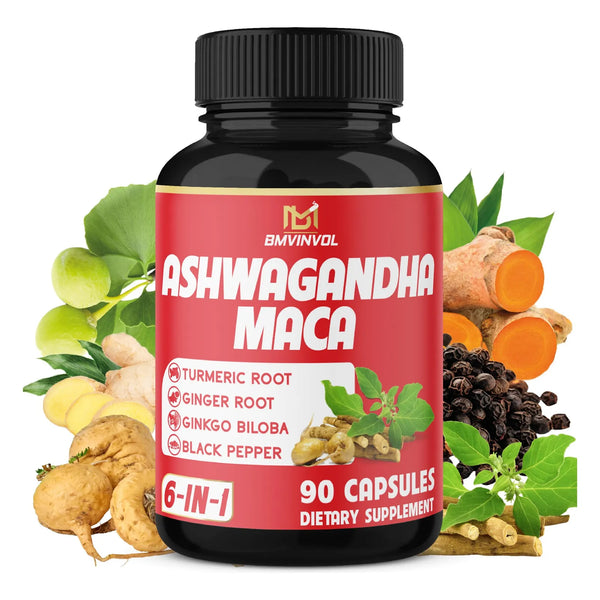 Suplemento De Maca Ashwagandha Con Cúrcuma Y Jengibre 90 Cápsulas Veganas Para Energía Y Estrés