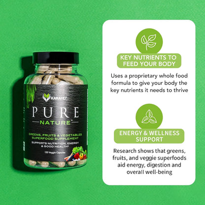 Suplemento KaraMD Pure Nature Frutas Verduras Vitaminas Fibra Antioxidantes Energía Digestión Vegano