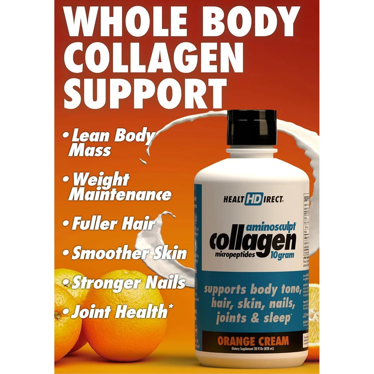 Micropéptidos De Colágeno Líquido AminoSculpt 828 Ml Sabor Crema De Naranja Para Piel Cabello Y Uñas