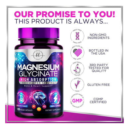 Suplemento De Magnesio Glicinato 1000 Mg Salud Osea Cardiaca Nervios Musculos