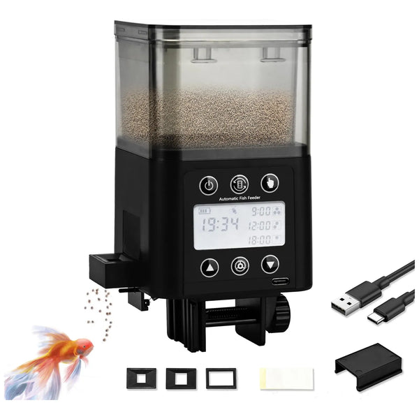 Alimentador Automático Para Acuario Con Temporizador Pantalla LCD Dispensador Ajustable