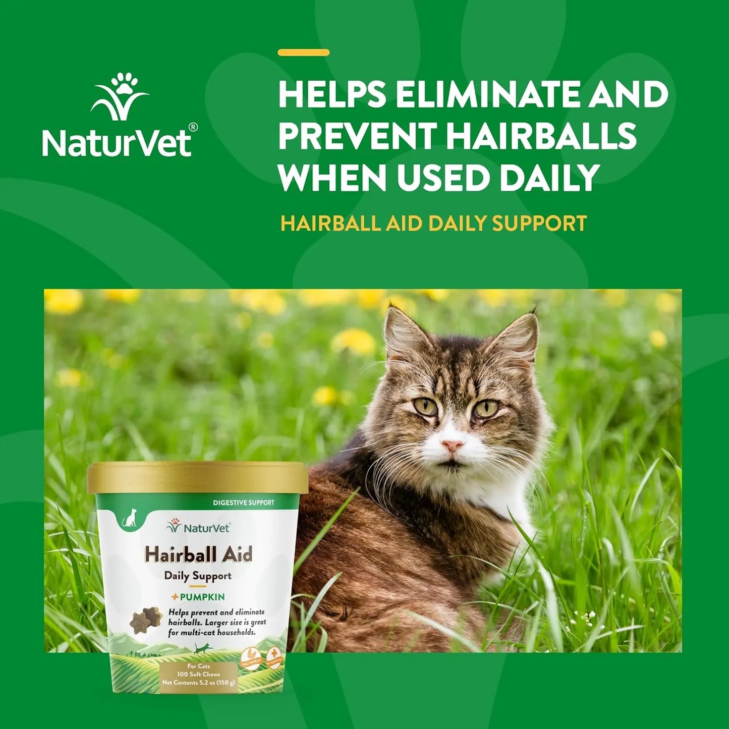 Suplemento Bolas De Pelo Para Gatos 100 Masticables Suaves NaturVet Con Calabaza