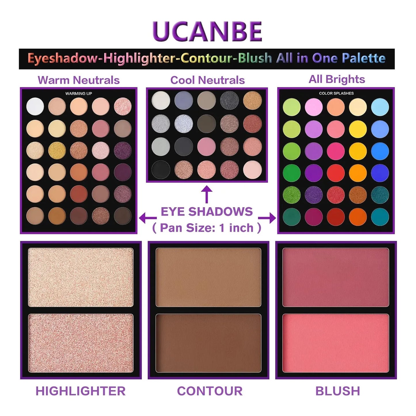 Paleta De Sombras Ucanbe 86 Colores Mate Brill Con Brochas Kit Maquillaje Profesional