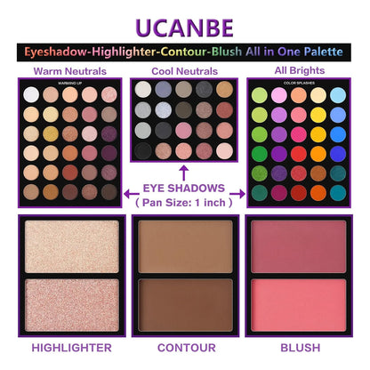 Paleta De Sombras Ucanbe 86 Colores Mate Brill Con Brochas Kit Maquillaje Profesional