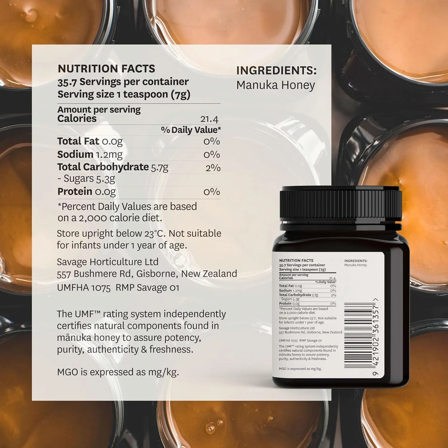 Miel Manuka WildCape UMF 15+ MGO 514+ 100% Pura Cruda 250g Nueva Zelanda