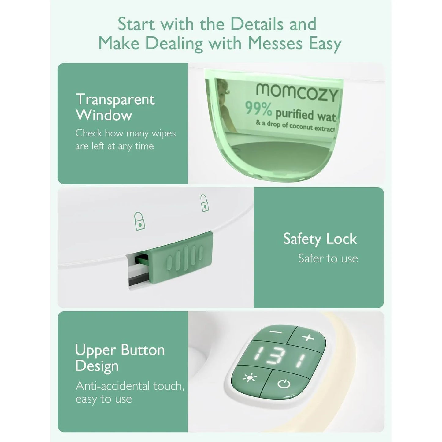 Calentador De Toallitas Bebé Momcozy Dispensador Gran Capacidad 4 Temperaturas