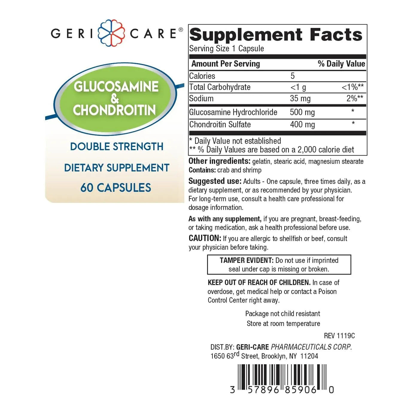 Gericare Glucosamina Condroitina Capsulas 60 Apoyo Articular Salud Eeuu
