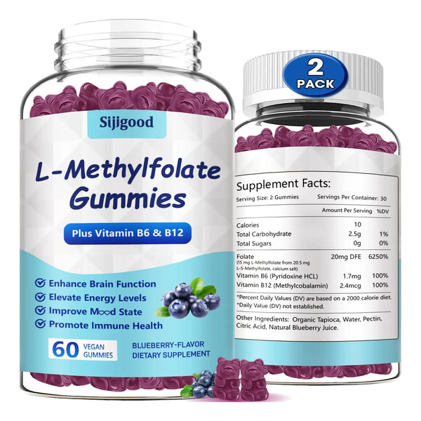 Gomitas L-Metilfolato 15 Mg Con Metilo B12 Mejora Estado De Ánimo Y Salud Cerebral