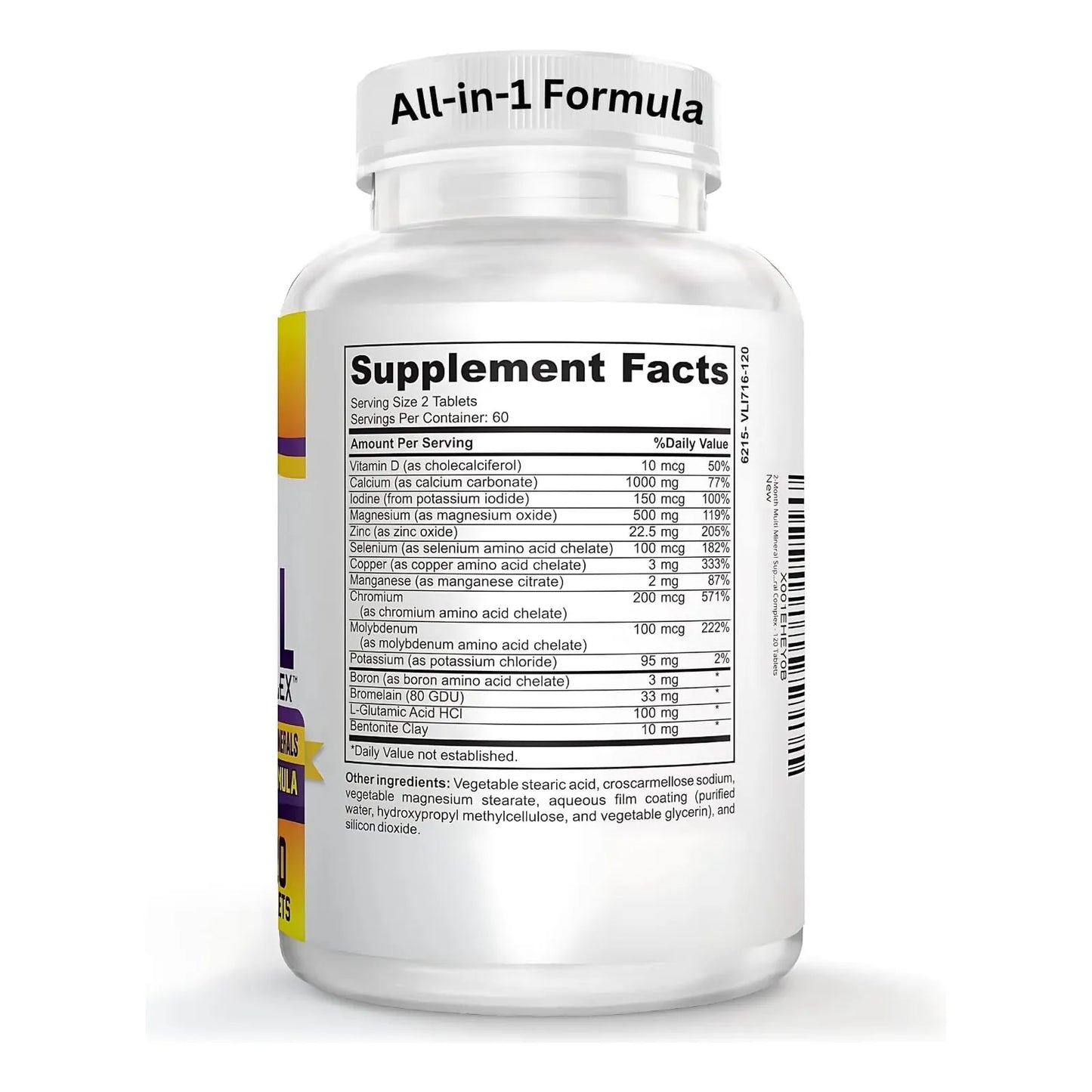 Multimineral Natural 72 Oligominerales Alta Potencia 120 Tabletas Suplemento Completo