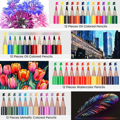 Kit De Dibujo 78 Piezas Profesional Con Cuaderno 3 Colores Y Estuche