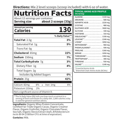 Proteina En Polvo Organica Sabor Chocolate 500 G Recuperacion Muscular