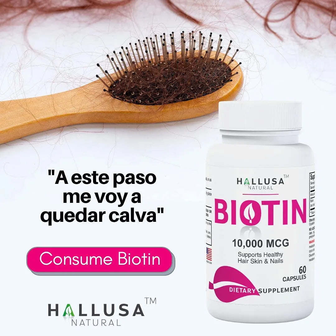 Biotina 10000 Mcg Crecimiento Cabello Barba Uñas 60 Capsulas