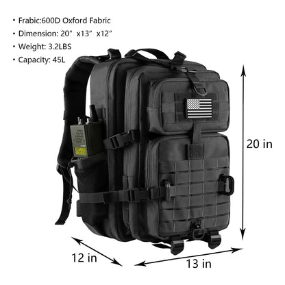 Mochila Táctica Militar 45L Resistente Al Agua Con Sistema MOLLE Y Compartimento Hidratación
