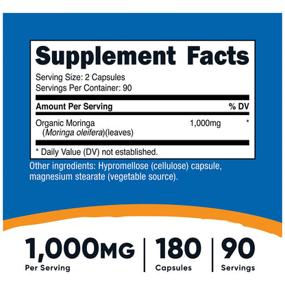 Cápsulas De Moringa 500 Mg 180 Unidades Energía Natural Vegetariano Sin Gluten