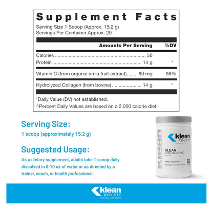 Péptidos De Colágeno Con Vitamina C Klean Athlete Soporte Articular 10.7 Onzas