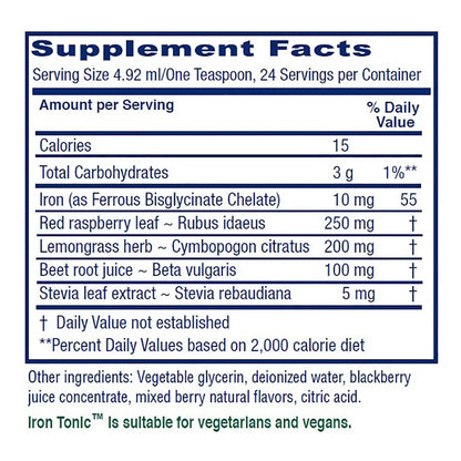 Iron Tonic Suplemento De Hierro Líquido Vegano Sabor Mora 4 Onzas