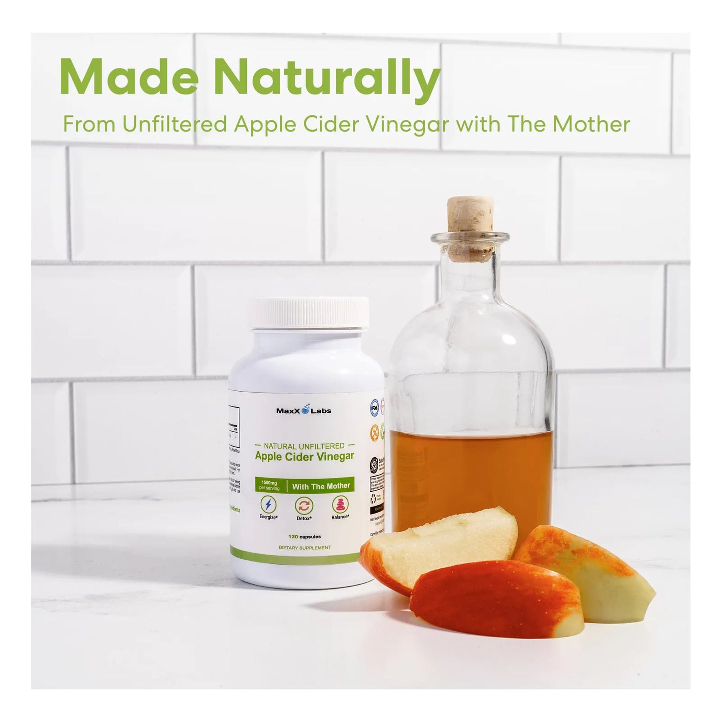 Cápsulas De Vinagre De Sidra De Manzana 1500 Mg Con The Mother Energía Y Digestión
