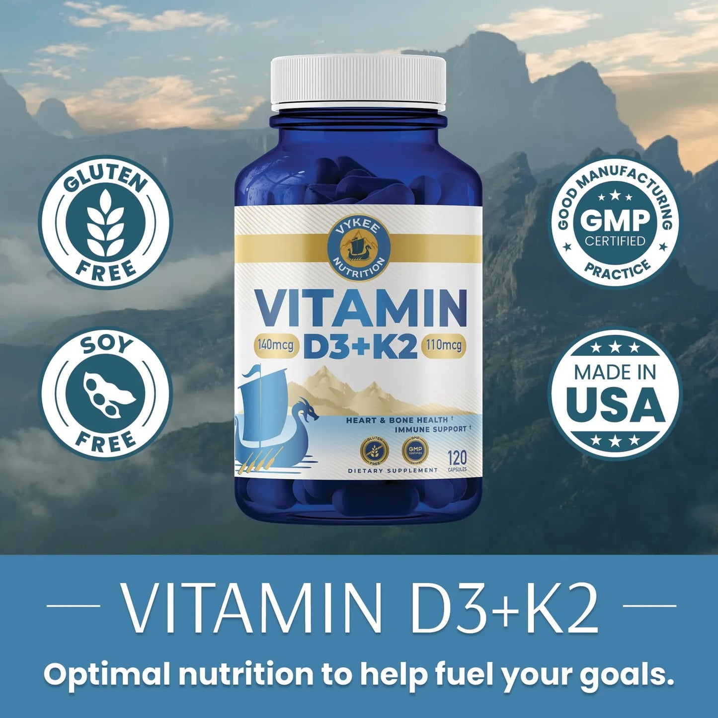Complejo Vitamina D3 K2 140 Mcg D3 110 Mcg K2 Mk7 120 Capsulas Salud Huesos Corazon