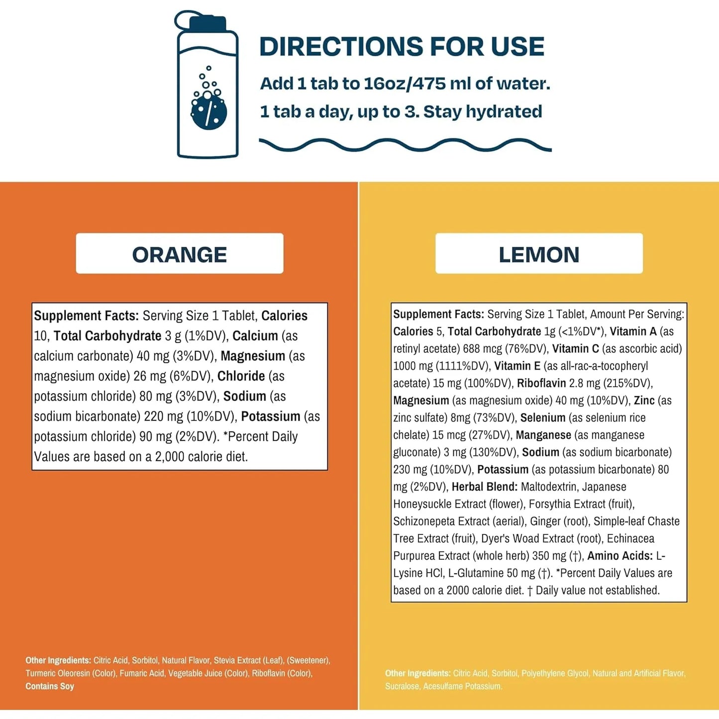 Tabletas Hidratacion Electrolitos Sabor Naranja Limon Refuerzo Inmunologico