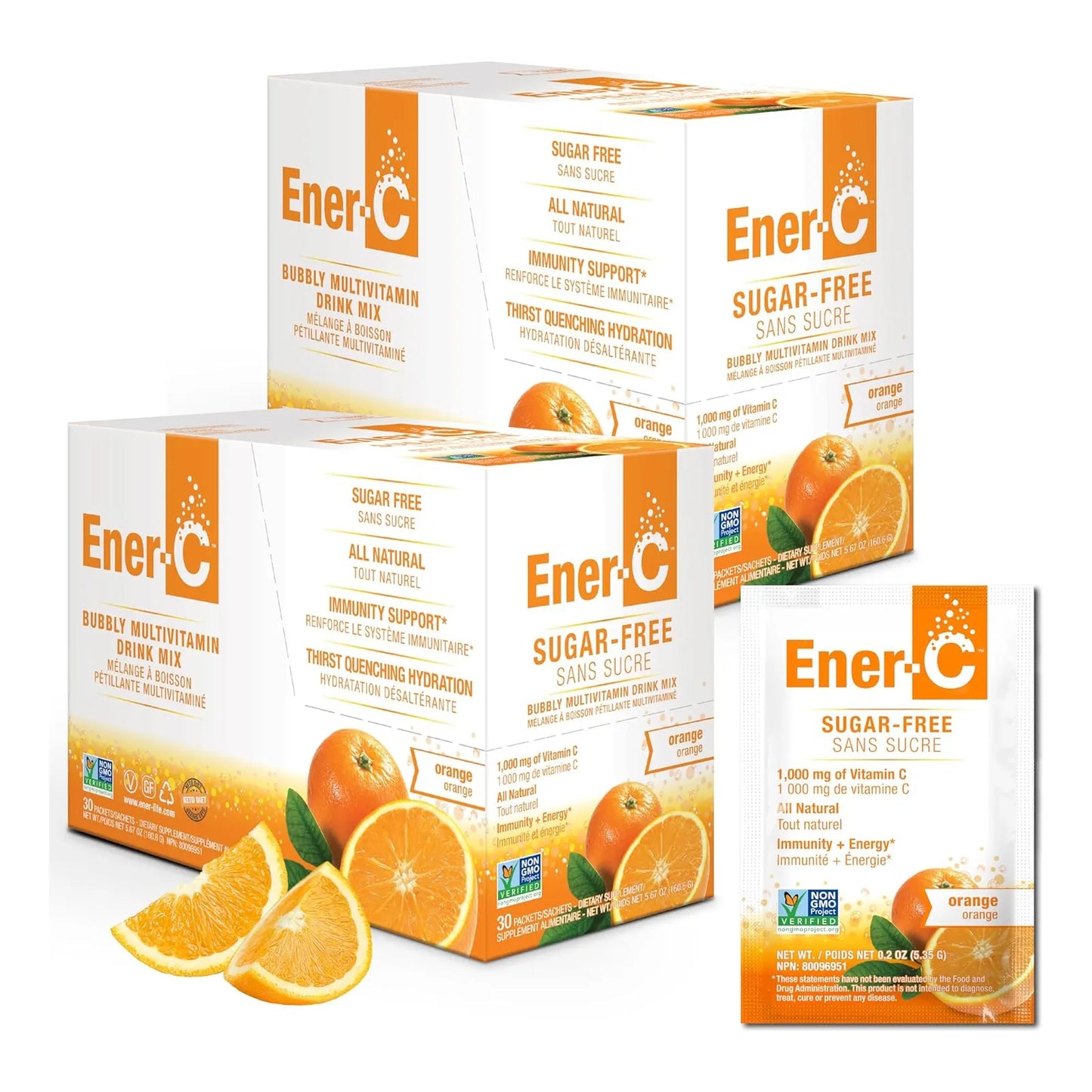 Mezcla Bebida Multivitaminica Naranja 1000Mg Vitamina C Sin Azucar Vegano 60 Sobres