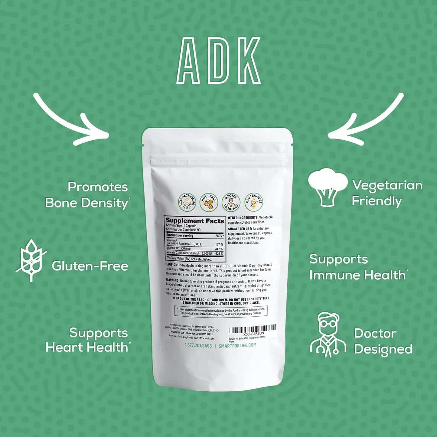 Vitamina Adk Potente 5000 Ui D3 K2 A Salud Ósea Cardíaca 90 Cápsulas