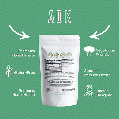 Vitamina Adk Potente 5000 Ui D3 K2 A Salud Ósea Cardíaca 90 Cápsulas