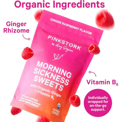 Dulces De Jengibre Frambuesa Para Embarazo Náuseas Digestión Pink Stork