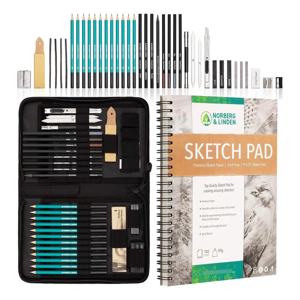 Juego De Dibujo XXL Profesional Con 100 Hojas Lápices Carbón Y Accesorios Completos