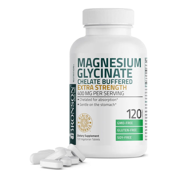 Glicinato De Magnesio 400 Mg Extra Fuerte Quelado 120 Tabletas Bronson Absorcion Superior