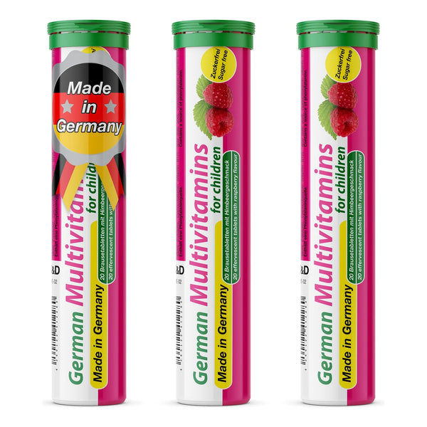 Multivitamínico Efervescente Para Niños 60 Tabletas Sabor Frambuesa Sin Azúcar Vegano