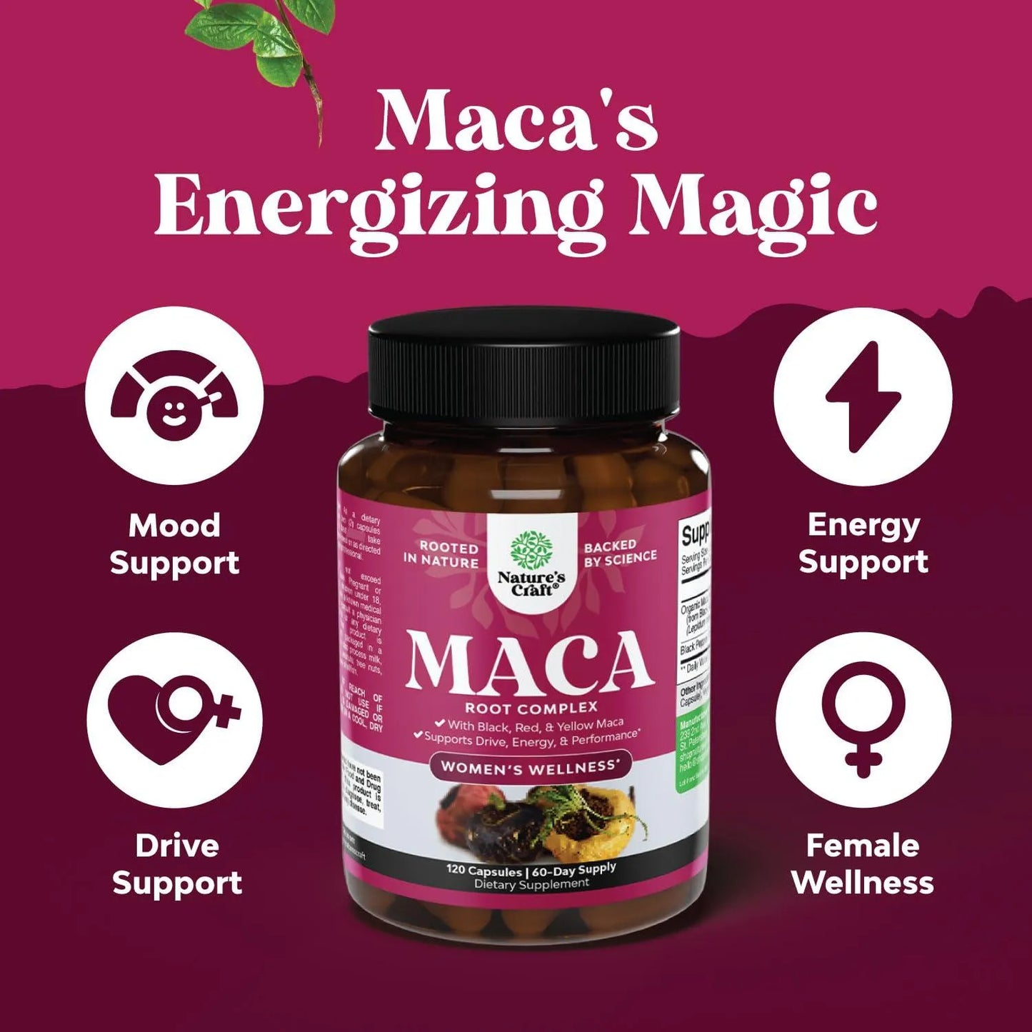 Capsulas De Raiz De Maca Organica Femenina Mezcla Mejorada Energia Y Equilibrio Hormonal