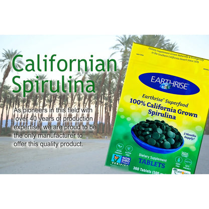 Tabletas De Espirulina Natural 500 Mg 360 Unids Vegana Sin Gluten Cultivada En California
