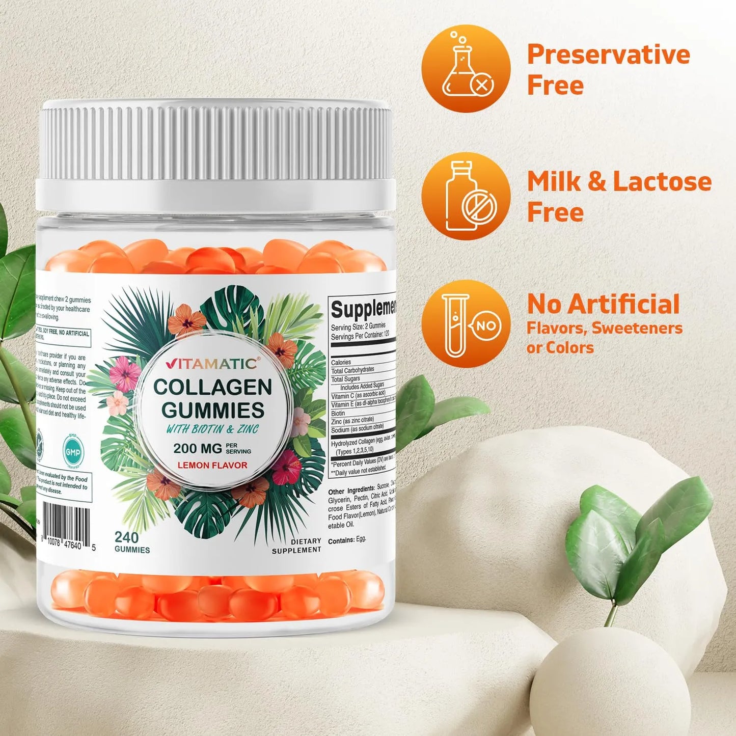 Gomitas Colageno Hidrolizado Vitamina C Zinc Biotina 200 Mg Piel Cabello Uñas