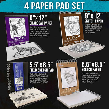 Pack 4 Cuadernos Dibujo 242 Hojas Profesional Sketchbook Papel Carbón Acuarela
