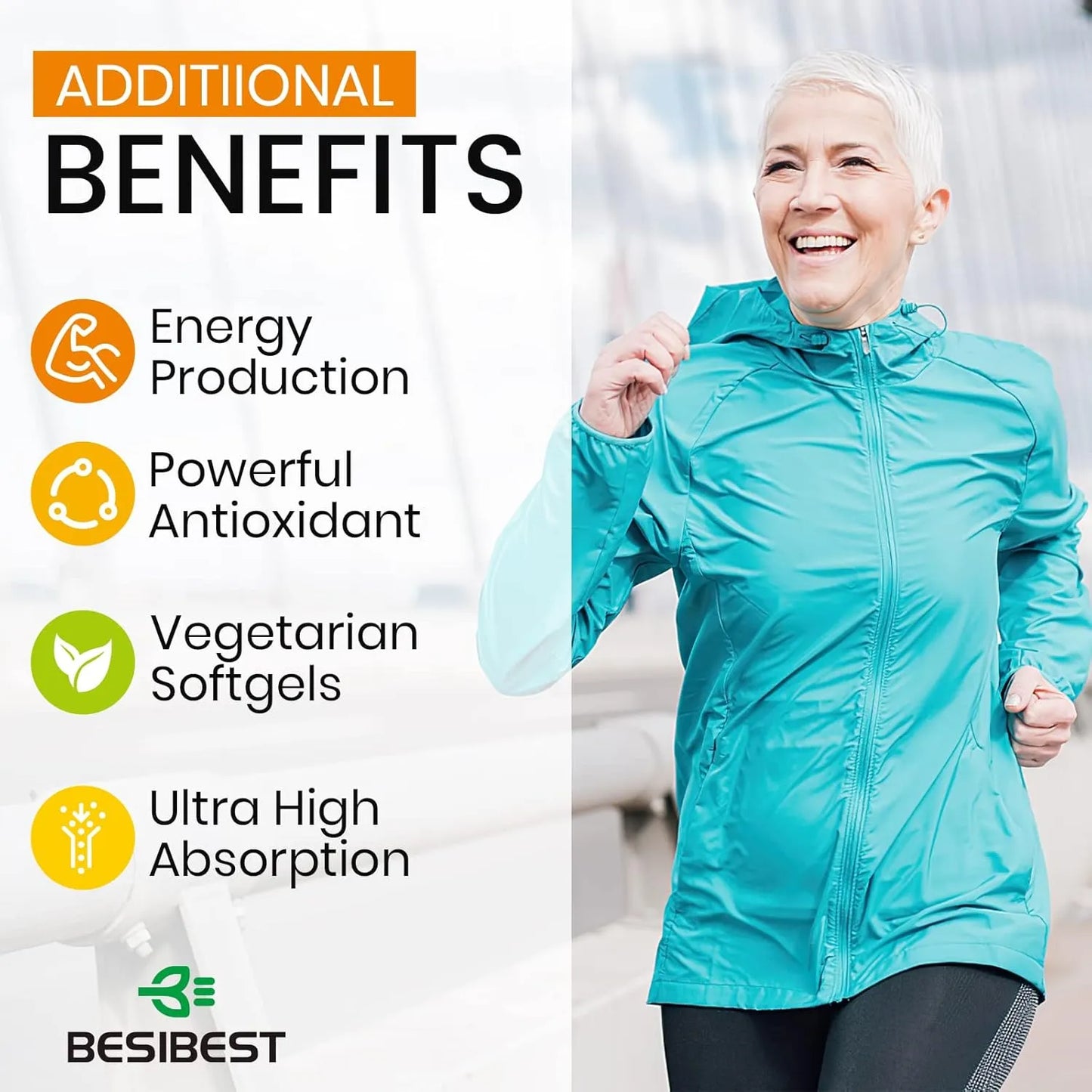 Cápsulas Blandas Ubiquinol CoQ10 1000 Mg Alta Absorción Vegano Corazón Energía