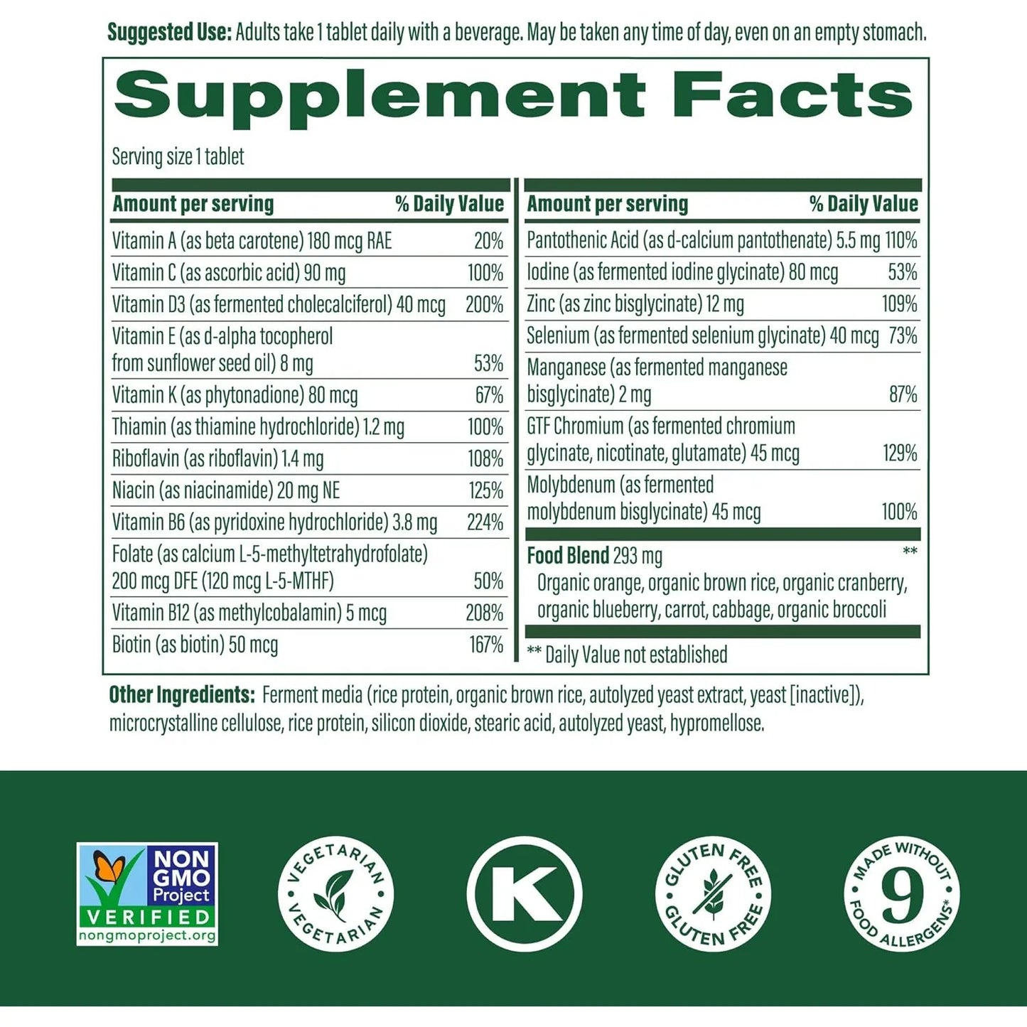 Multivitamínico Hombres 55+ Con Vitaminas B12 C D Zinc Selenio MegaFood 120 Tabletas
