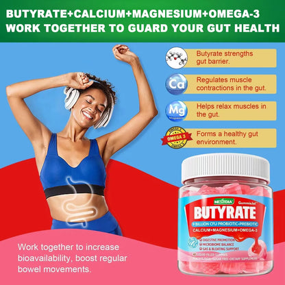Gomitas De Butirato Con Omega 3 Probióticos Y Fibra Prebiótica Para Digestión Saludable