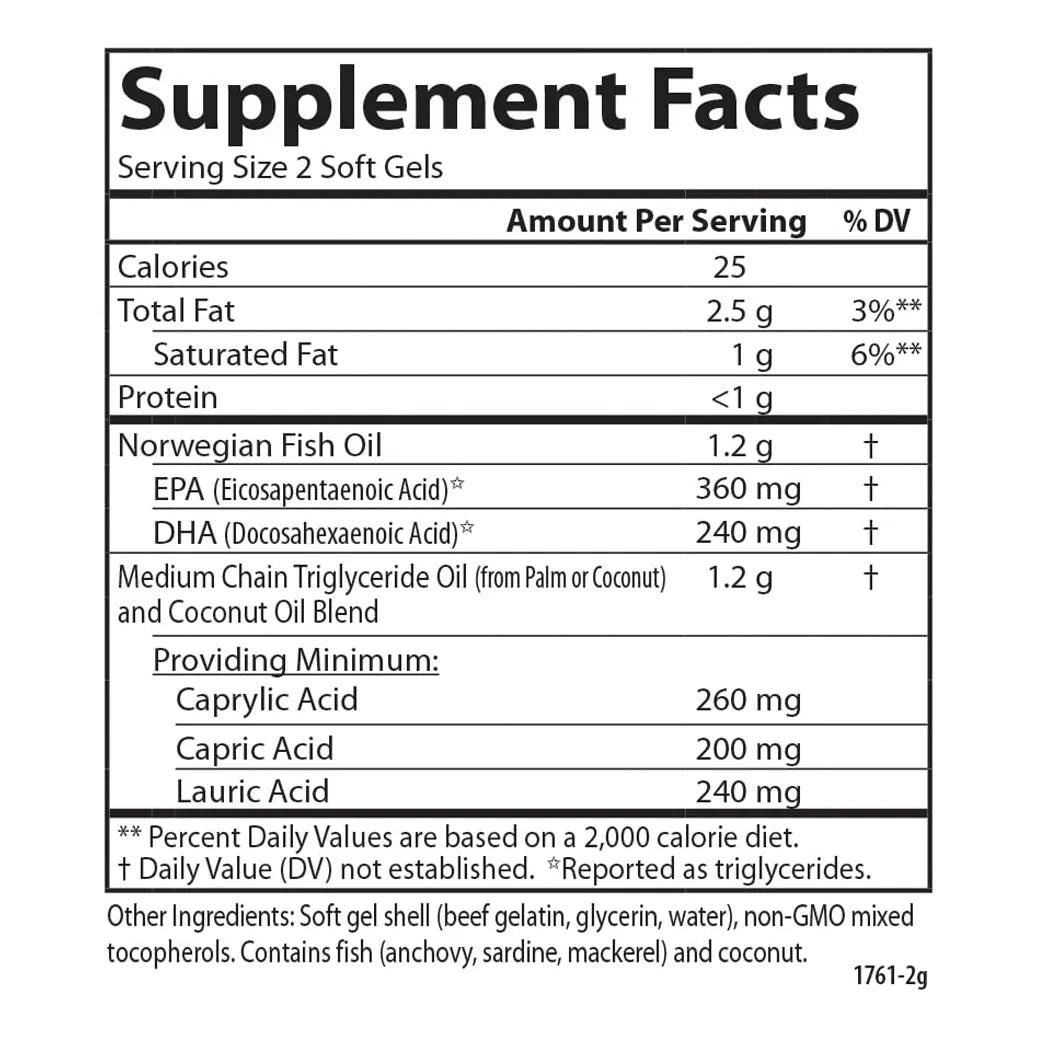 Aceite De Coco MCT Omega 3 Con Acidos Caprilicos Y Capricos EPA DHA 120 Capsulas