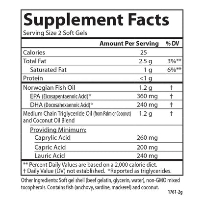 Aceite De Coco MCT Omega 3 Con Acidos Caprilicos Y Capricos EPA DHA 120 Capsulas