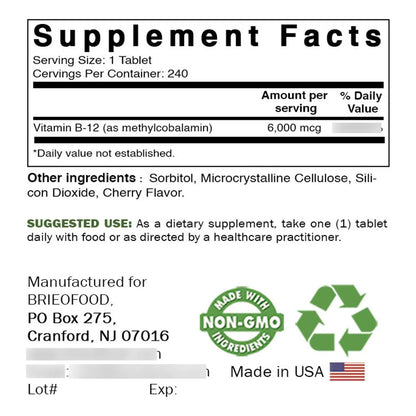 Vitamina B12 Meticobalamina 6000 Mcg 240 Tabletas Energia Y Bienestar