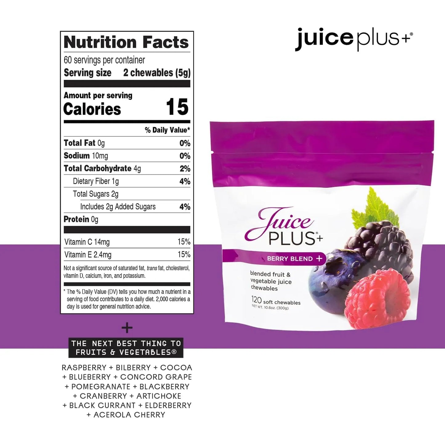 Masticables Suaves De Frutas Verduras Y Bayas JuicePlus+ 30 Ingredientes Veganos Sin Gluten