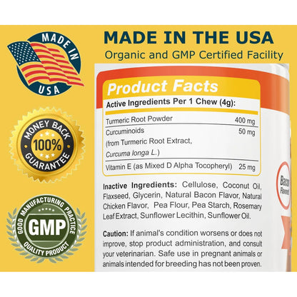 Masticables Suaves De Cúrcuma Para Perros Antioxidante 90 Unidades Alivia Dolor Articular