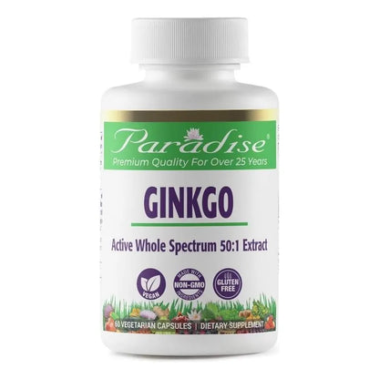 Extracto De Ginkgo Biloba Para Circulación Y Corazón 120 Cápsulas Vegano Sin OMG