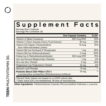 Multivitaminas Adolescentes Con Vitaminas A C D3 B6 B12 Folato Zinc Magnesio Y Probióticos