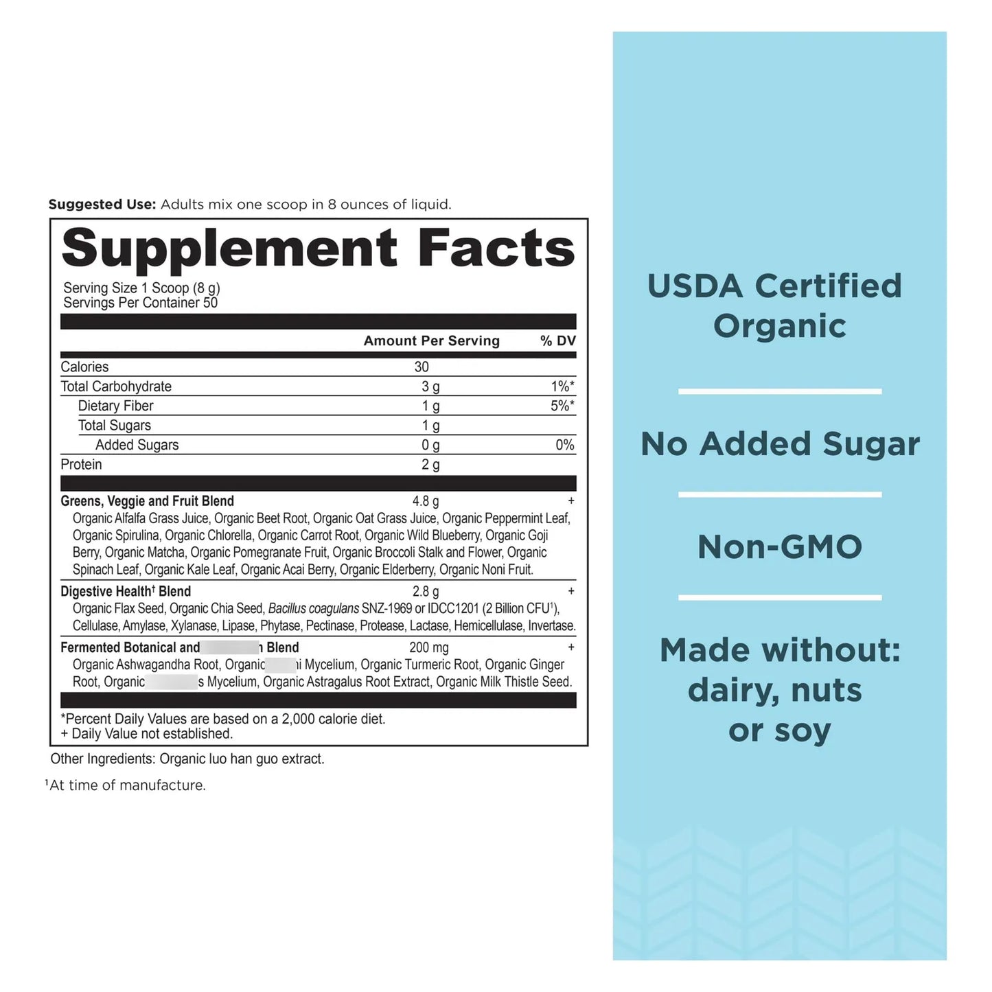 Super Greens Polvo Superalimento Orgánico Con Probióticos Espirulina Chlorella Matcha 14.1 Oz
