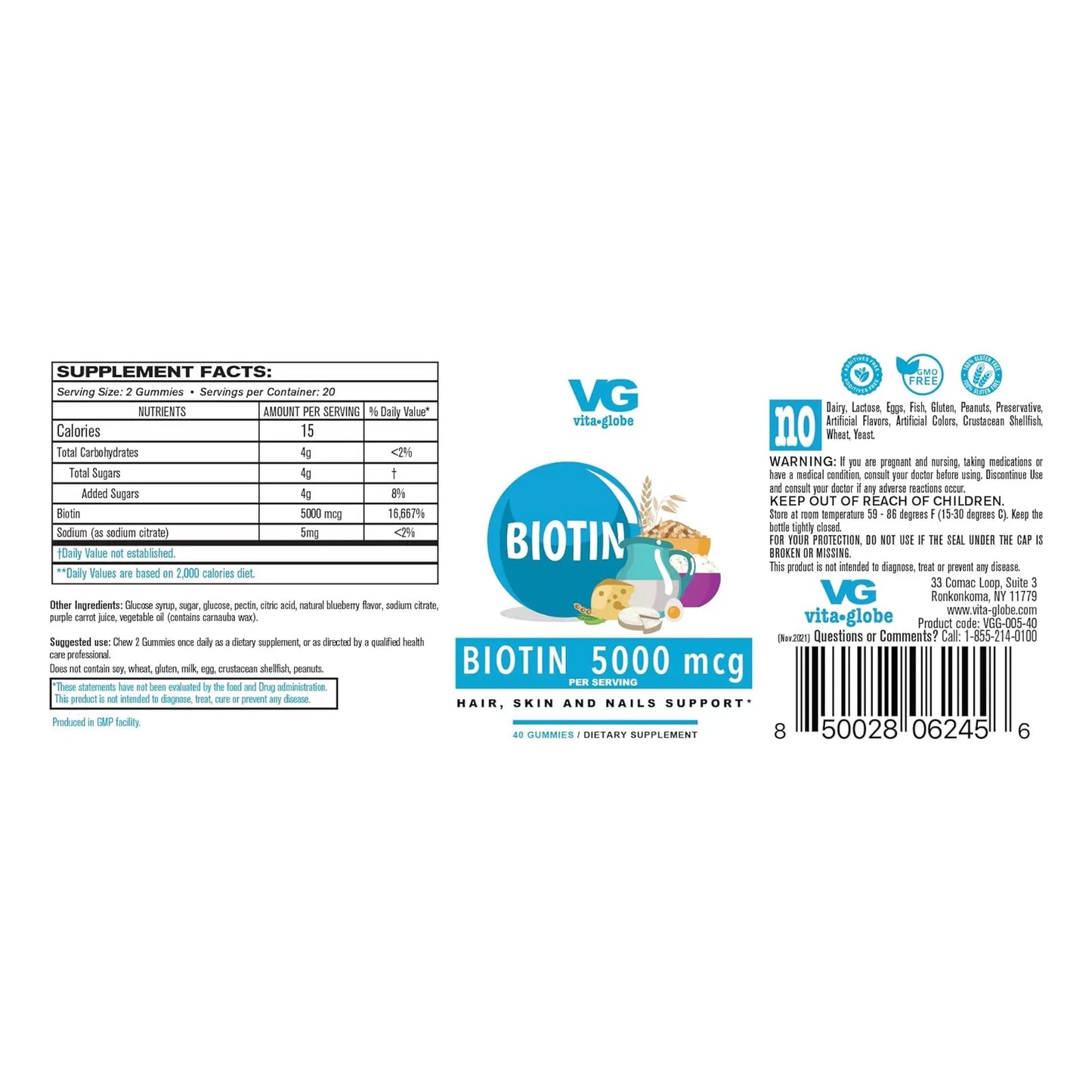 Gomitas De Biotina 5000 Mcg Sabor Bayas Mixtas Para Cabello Piel Y Uñas 80 Unidades
