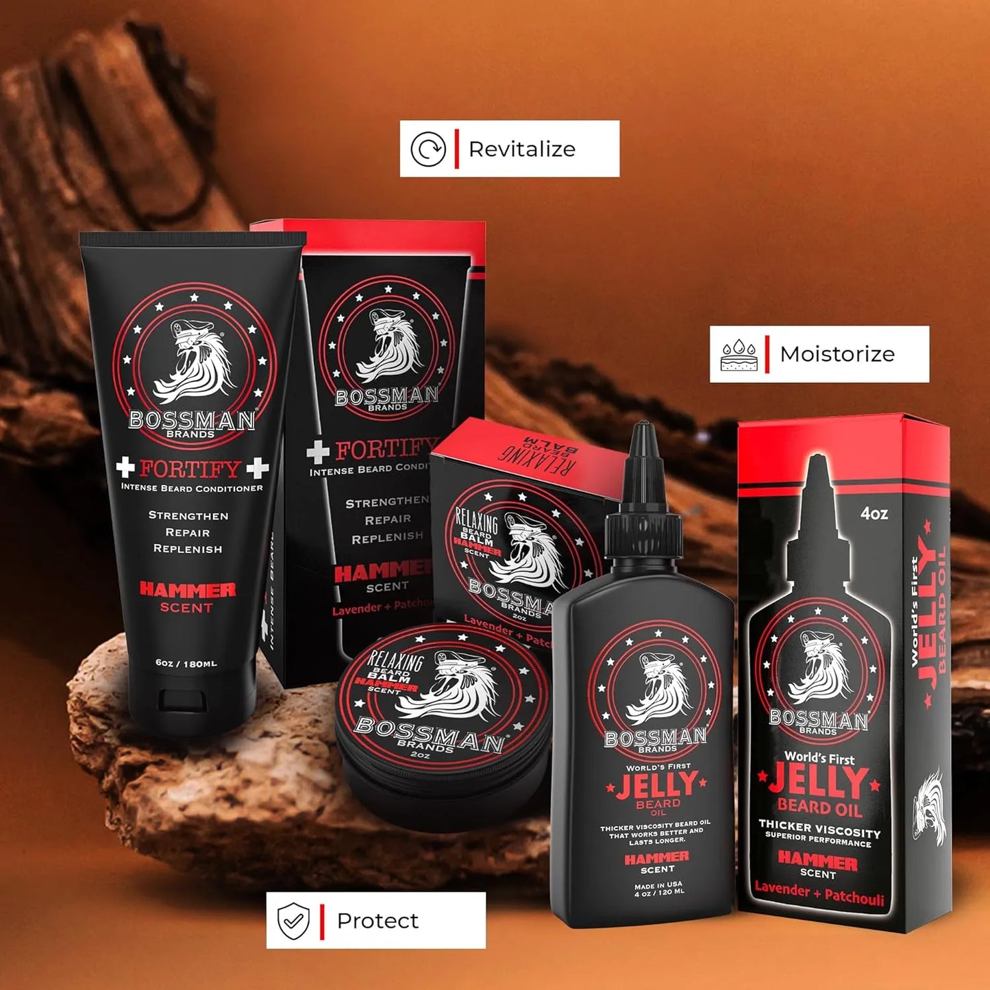 Kit Cuidado Barba Bossman Essentials Aceite Acondicionador Y Bálsamo Hammer