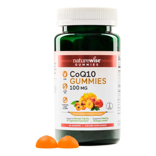 Gomitas CoQ10 100 Mg Sabor Melocotón Mango Salud Corazón Antioxidante Vegano Sin Gluten