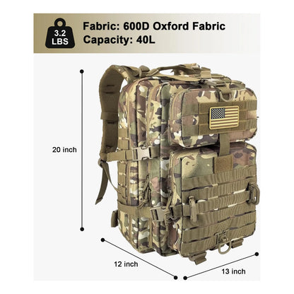 Mochila Tactica Militar Campamento 3 Dias 40L Resistente Agua Sistema Molle