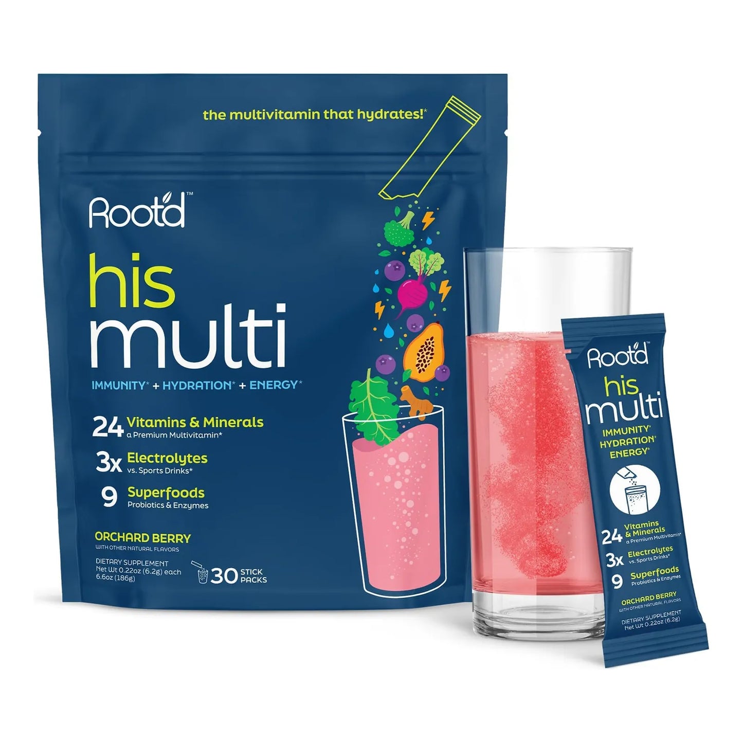 Rootd Multivitamínico En Polvo Para Hombres 24 Vitaminas Minerales Electrolitos